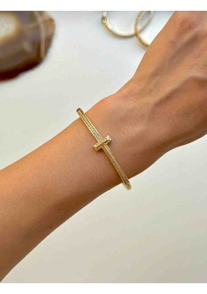 Gold Vip Model Zirkon Taş Kelepçe Bileklik modelleri