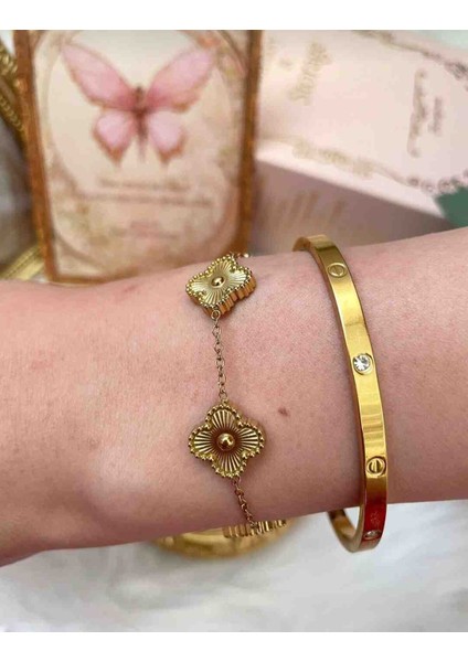 Gold Suyolu,Taşlı Kelepçe Bileklik Üçlü Kararmaz Çelik Bileklik Set indirimleri
