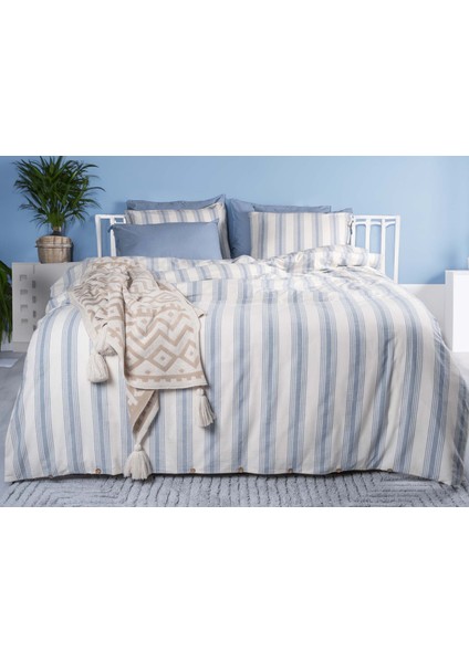 Naturel Pamuk Çift Kişilik Nevresim Seti Mavi