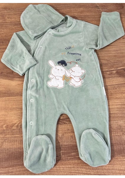 Çıtçıtlı Patikli ve Şapkalı Kadife Tulum