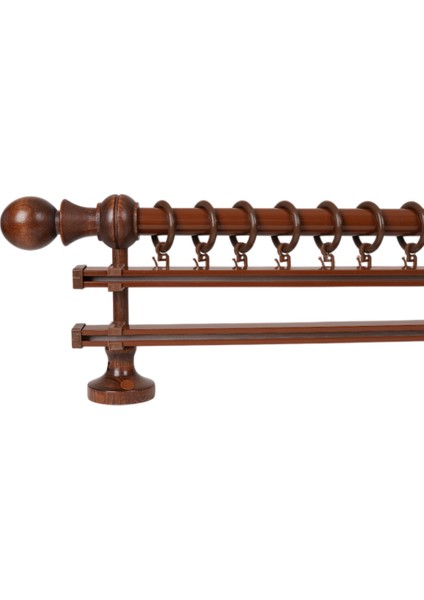 Meyra Demonte Başlıklı Ahşap Rustik Perde Askısı - Çift Raylı