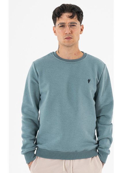 Erkek Açık Mavi Sweatshirt Bisiklet Yaka Rahat Kalıp 3 Iplik Şardonlu fiyatları