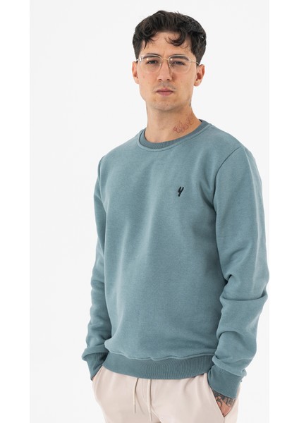 Erkek Açık Mavi Sweatshirt Bisiklet Yaka Rahat Kalıp 3 Iplik Şardonlu modelleri