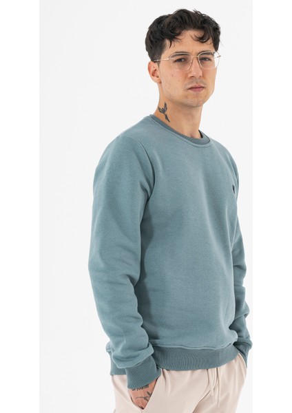 Erkek Açık Mavi Sweatshirt Bisiklet Yaka Rahat Kalıp 3 Iplik Şardonlu indirimleri