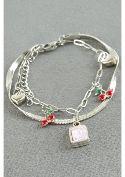 Dikdörtgen Şans Mineli Çelik Bileklik