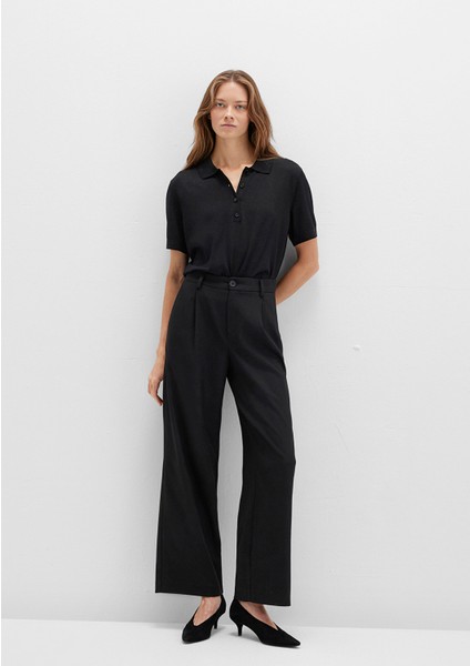 Çizgili Siyah Kumaş Pantolon 1011090-900