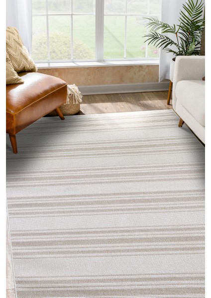 Posıtano Krem Bej Renk Çizgili Model Yumuşak Bukleli ve Püsküllü Dekoratif Makine Dokuma Halı fiyatları