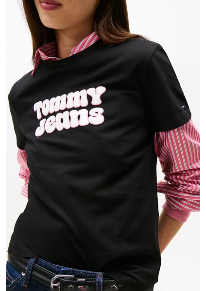 Kadın Regular Fit Grafik Logolu T-Shirt - Siyah fırsatları