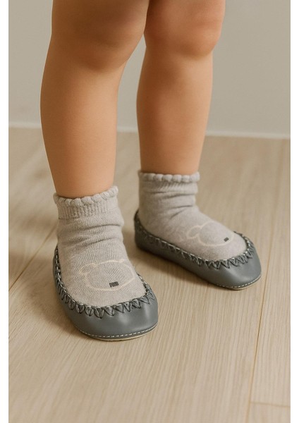 Çocuk Makosen Soket Çorap Patik Panduf – Kaydırmaz Ev & Anaokulu Ayakkabısı Gri