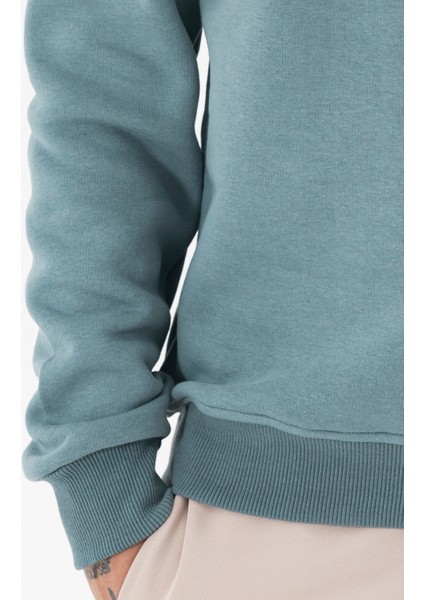 Erkek Açık Mavi Sweatshirt Bisiklet Yaka Rahat Kalıp 3 Iplik Şardonlu