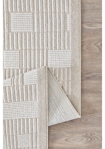 Posıtano Krem Bej Renk Kareli Model Yumuşak Bukleli ve Püsküllü Dekoratif Makine Dokuma Halı fırsatları