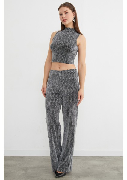 Beli Lastikli Taşlı ve Simli Palazzo Pantolon modelleri