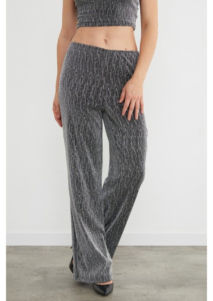 Beli Lastikli Taşlı ve Simli Palazzo Pantolon