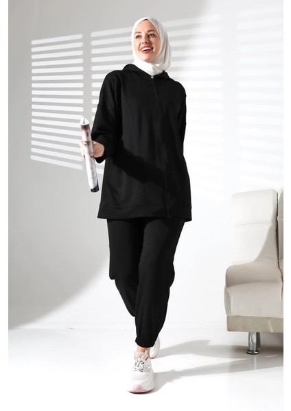 Kadın Mevsimlik Alt Üst Rahat Siyah Spor Ikili Tunik Pantolon Şık Tesettür Takım fiyatları