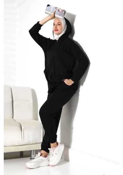 Kadın Mevsimlik Alt Üst Rahat Siyah Spor Ikili Tunik Pantolon Şık Tesettür Takım modelleri