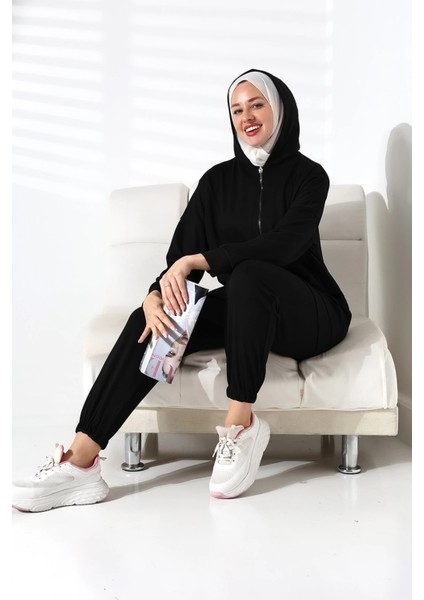 Kadın Mevsimlik Alt Üst Rahat Siyah Spor Ikili Tunik Pantolon Şık Tesettür Takım indirimleri