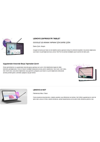 Idea Tab Tablet - Dokunmatik 11INÇ 2.5k 90Hz Mat Ekran - 8gb Bellek - 128GB Depolama - Dolby Atmos® Hoparlörler + Lenovo Tab Kalem + Lenovo Kılıf + Onerous Ürünler fiyatları
