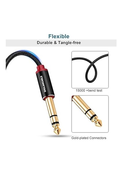 6,35 mm Gitar Ses Kablosu, Naylon Örgülü 6,35 mm - 6,35 mm Jak Ses Kablosu, Elektro Gitar, Elektronik Piyano, Bas Amplifikatörü, Tuş Amplifikatörü Vb. Için (3m) fırsatları