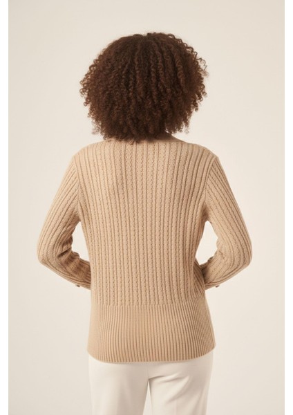 Kadın Saç Örgülü Hırka Sütlü Kahve 25168