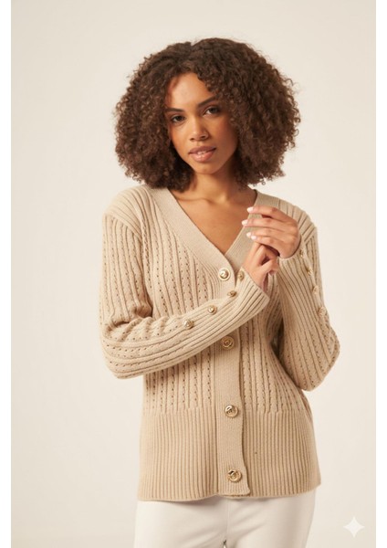 Kadın Saç Örgülü Hırka Sütlü Kahve 25168 modelleri