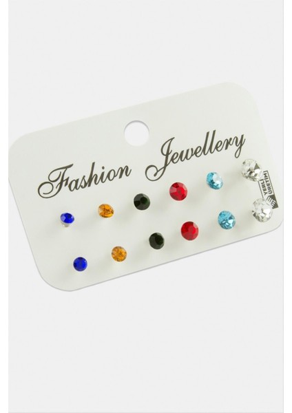 12 Adet Tek Taşlı Küpe