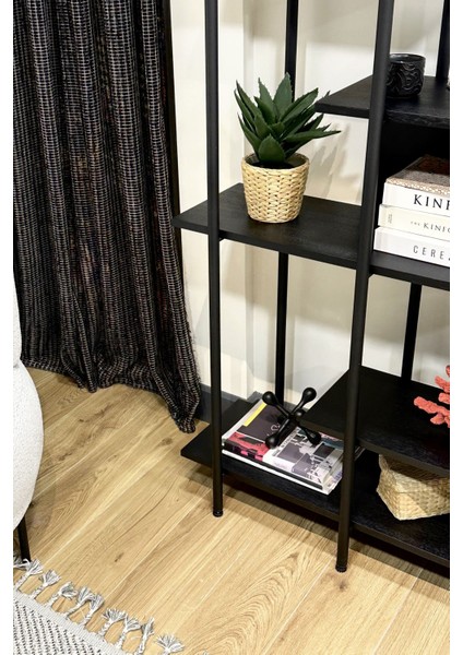 Harmonia Kitaplık - 95 cm - Siyah Meşe / Siyah Metal Çerçeve fırsatları