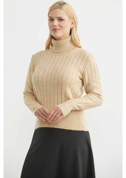 Tam Balıkçı Kalın Fitilli Triko Kazak - Karamel fiyatları