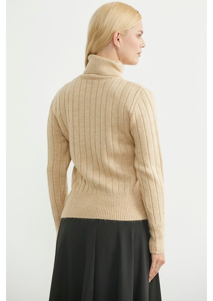 Tam Balıkçı Kalın Fitilli Triko Kazak - Karamel indirimleri