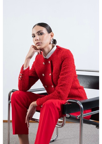 Pepper Yuvarlak Yaka Buklet Ceket Kırmızı