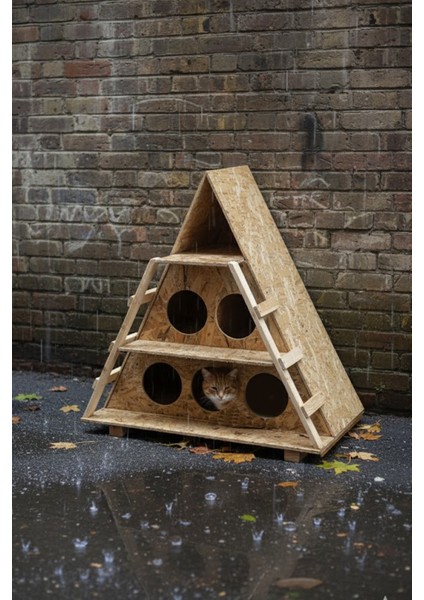 Dublex Kedi Evi Dış Ortam Uygun Ahşap Osb 100 x 90 x 55 cm - CAT18