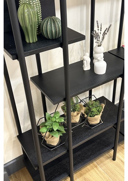 Harmonia Kitaplık - 170 cm - Siyah Meşe / Siyah Metal Çerçeve