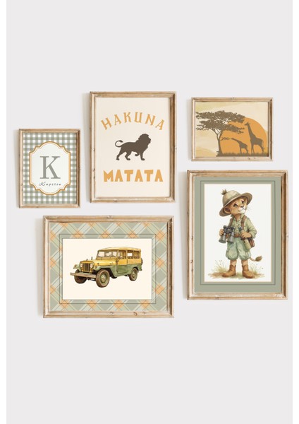 Çocuk Odası Için Safari Macera Duvar Sanatı Çerçeveli Vintage Seti