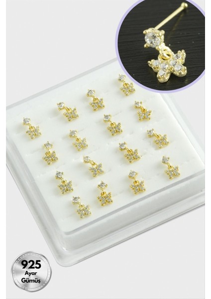 Kelebek Sallantılı Zirkon Taşlı Gümüş Hızma 16 Adet