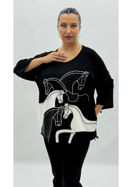 Büyük Beden Taşlı Kapri Kol Oversize Kadın Bluz fiyatları