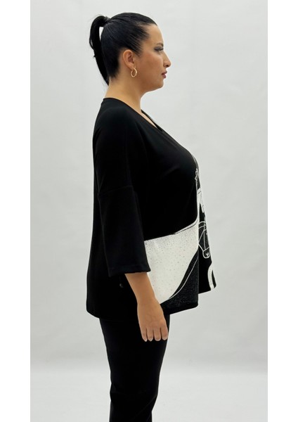 Büyük Beden Taşlı Kapri Kol Oversize Kadın Bluz indirimleri