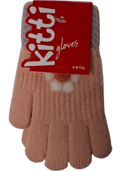 Spteks Kitti 4-8 Yaş Kız Çocuk Açık Pembe Renk Çiçek Desenli Örme Kışlık Eldiven fiyatları