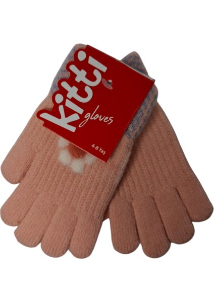 Spteks Kitti 4-8 Yaş Kız Çocuk Açık Pembe Renk Çiçek Desenli Örme Kışlık Eldiven indirimleri