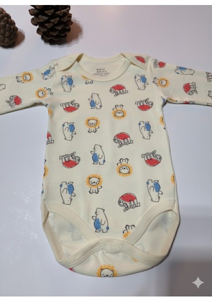 Kız Erkek Çocuk Bebek Uzun Kollu Çıtçıtlı Body-Badi %100 Organik Pamuk 1-2-3-4-5-6 Yaş