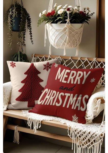 2’li Nakış Punch Yılbaşı Desenli, Çift Taraf Dijital Baskı, Yastık Kılıfı, Kırlent Kılıfı, Fermuarlı