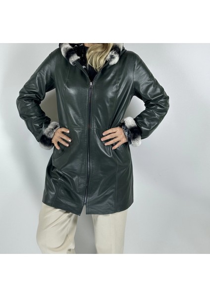 Kadın Çift Taraflı Giyilebilir Hakiki Deri Mont MN35