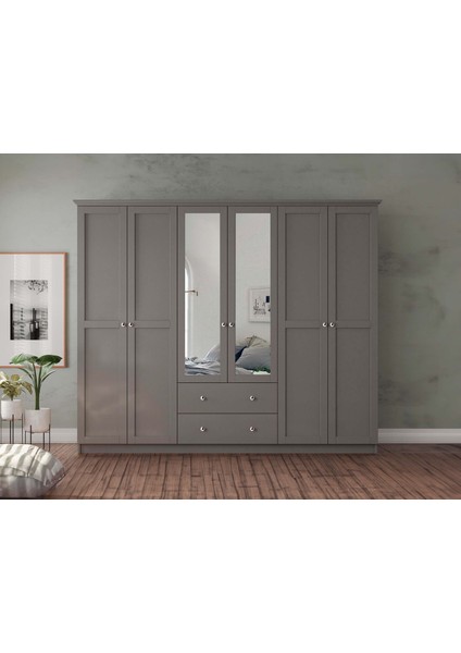 Smart 6 Kapaklı 2 Çekmeceli Antrasit Aynalı Gardırop fiyatları