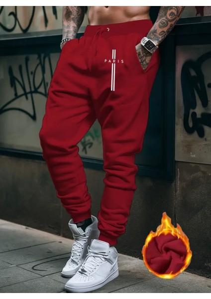 Büyük Beden Özel Tasarım Paris Dikey Baskılı %100 Pamuk Kışlık Yeni Trend Erkek Eşofman Altı