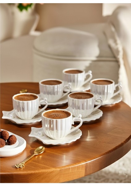 Istiridye 6 Kişilik Kahve Fincan Takımı Beyaz 90 ml