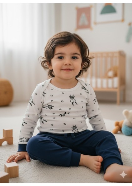 Kız Erkek Çocuk Bebek Uzun Kollu Çıtçıtlı Body-Badi %100 Pamuk 3.5-4-5-6 Yaş