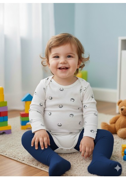 Kız Erkek Çocuk Bebek Uzun Kollu Çıtçıtlı Body-Badi %100 Pamuk 3.5-4-5-6 Yaş