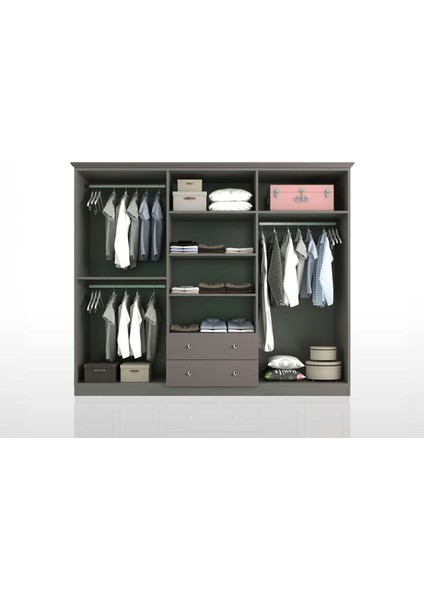 Smart 6 Kapaklı 2 Çekmeceli Antrasit Aynalı Gardırop modelleri