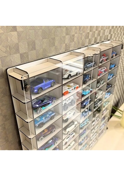 Kapaklı 1/64 Ölçek 50ARAÇ Hotwheels Matchbox Metal Araç Uyumlu Model Oyuncak Araba Rafı-Beyaz modelleri