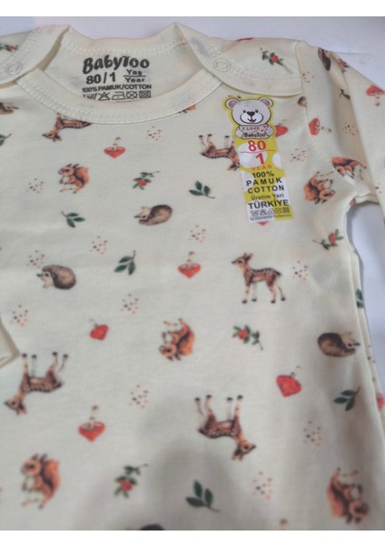 Kız Erkek Çocuk Bebek Uzun Kollu Çıtçıtlı Body-Badi %100 Organik Pamuk 1-2-3-4-5-6 Yaş