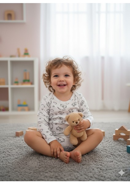 Kız Erkek Çocuk Bebek Uzun Kollu Çıtçıtlı Body-Badi %100 Pamuk 3.5-4-5-6 Yaş