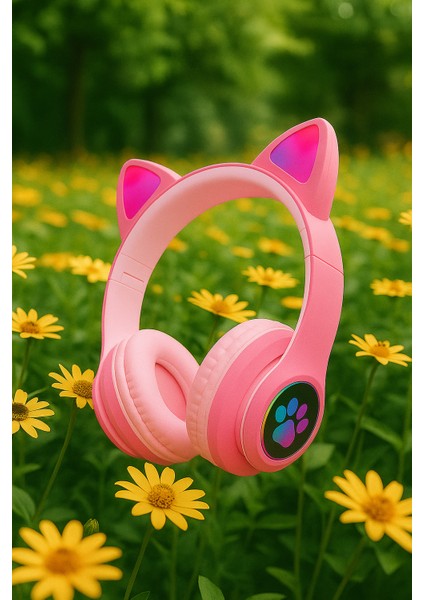 Stn-28 Kablosuz Kedi Kulaklık – LED Işıklı, Mikrofonlu, Şık Tasarım, Oyun ve Müzik Için Mükemmel